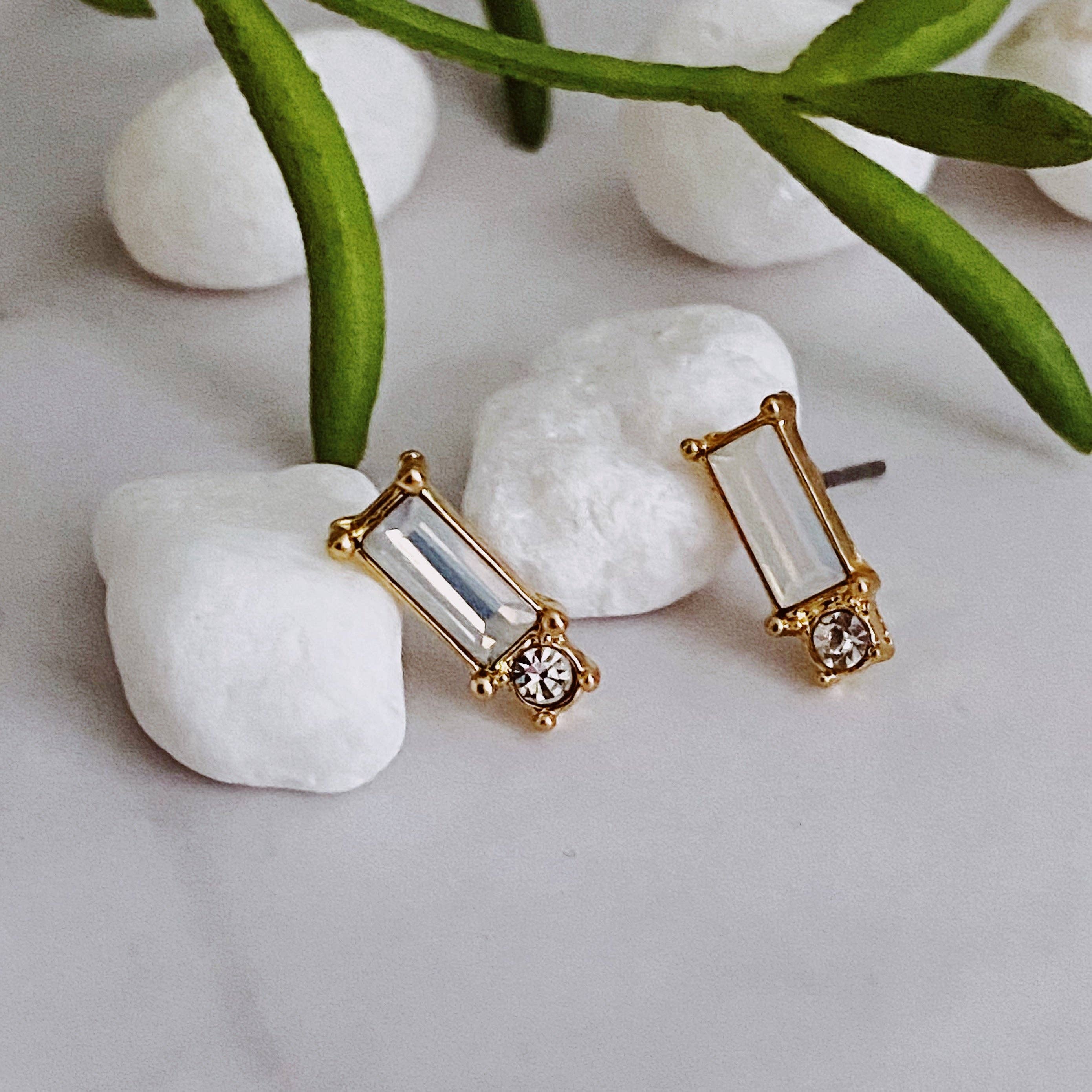Dulles Baguette Cut Stone Stud Earrings
