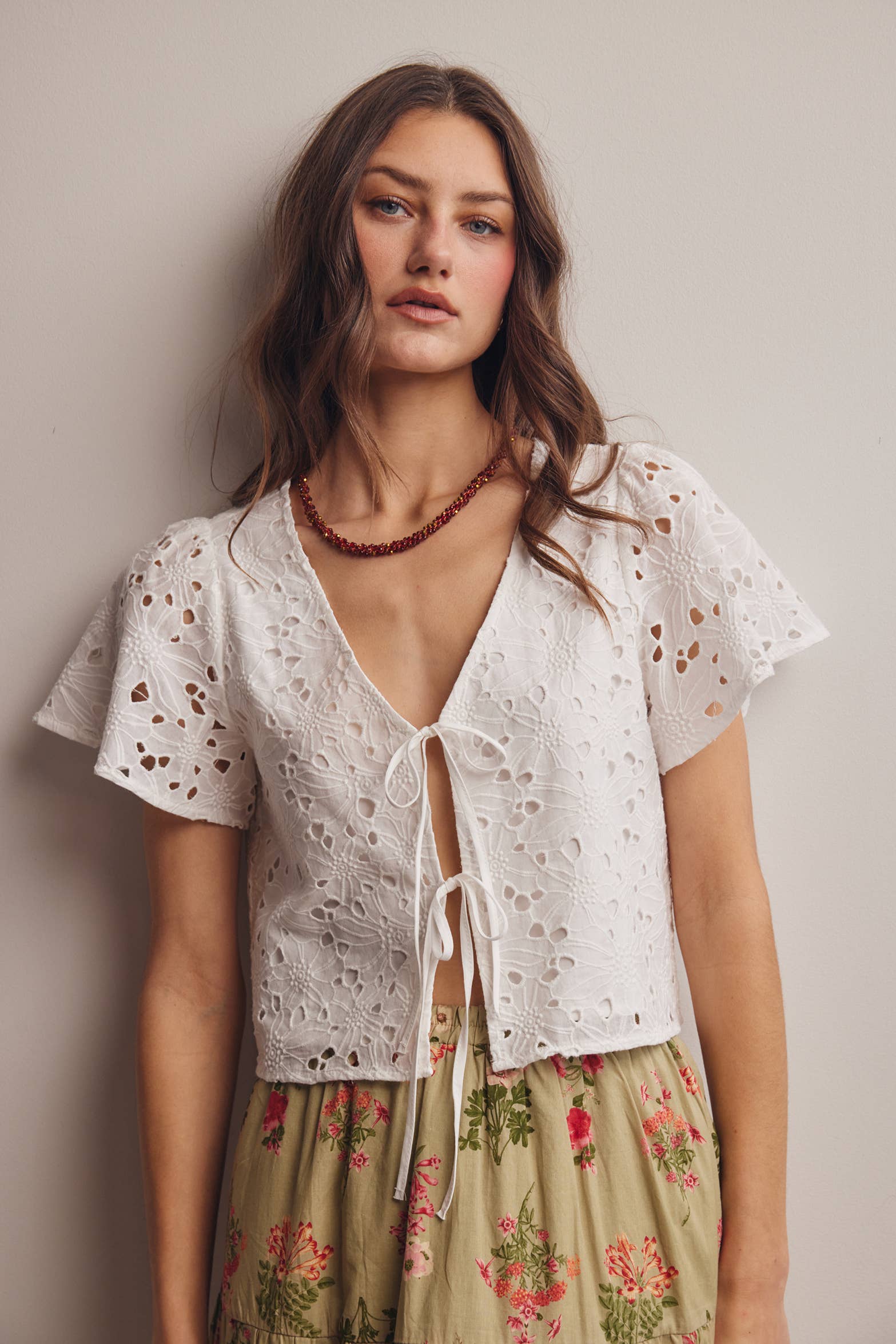 Aurelia Eyelet Tie-Front Lined Cotton Top PREORDER