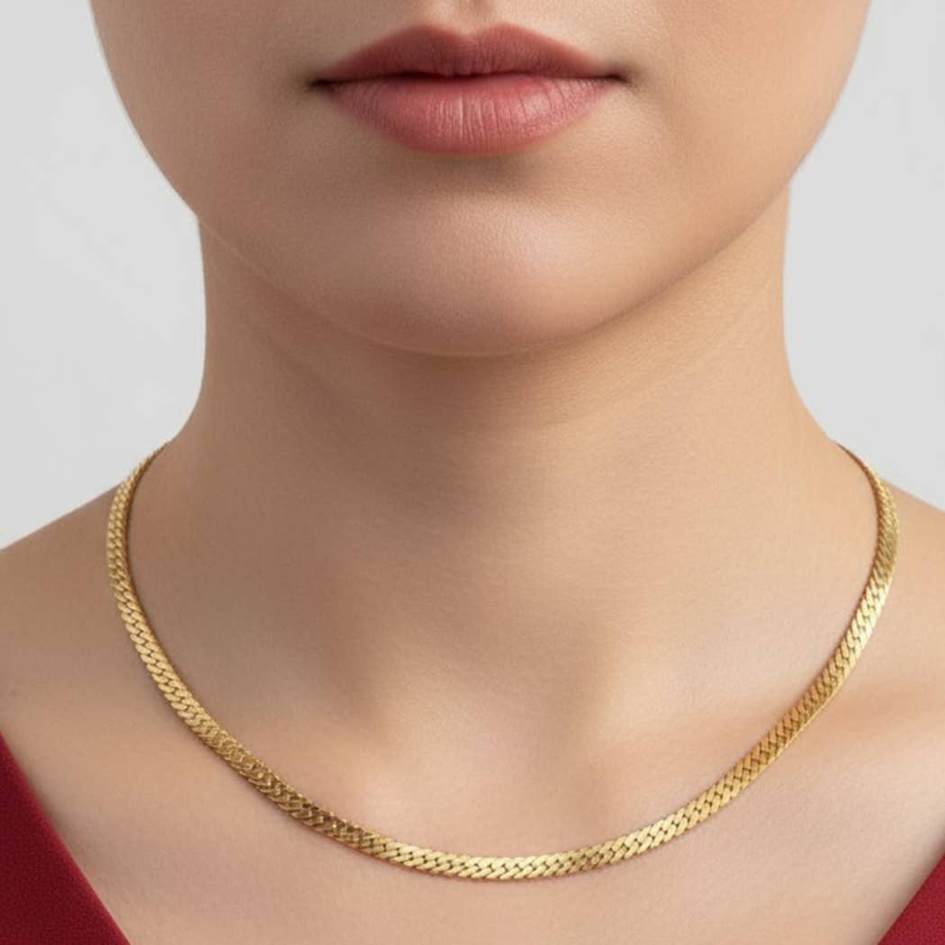 Nelson Gold-Dipped Flat Herringbone Chain Necklace
