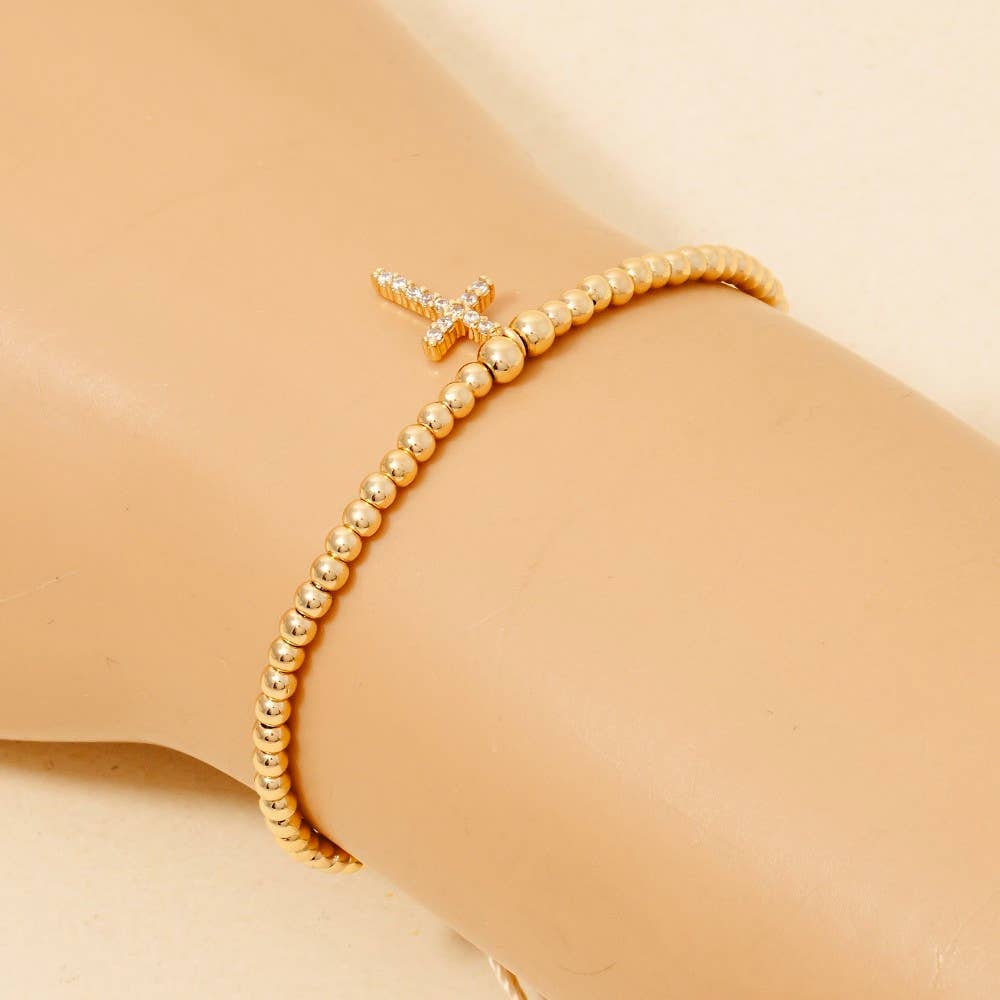 Veana Pave Cross Charm Beaded Cord Bracelet