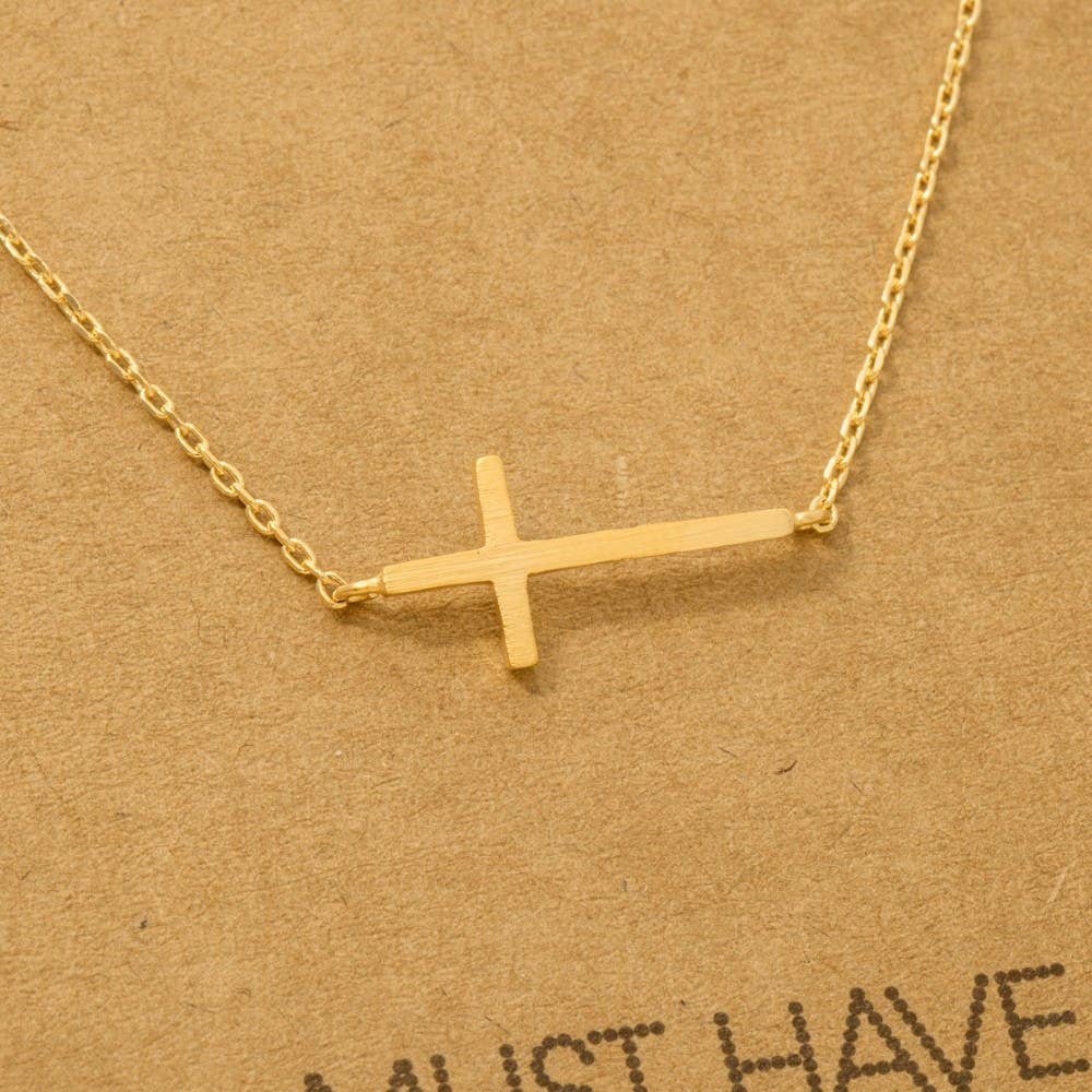 Sofia Gold Dipped Side Cross Pendant Necklace
