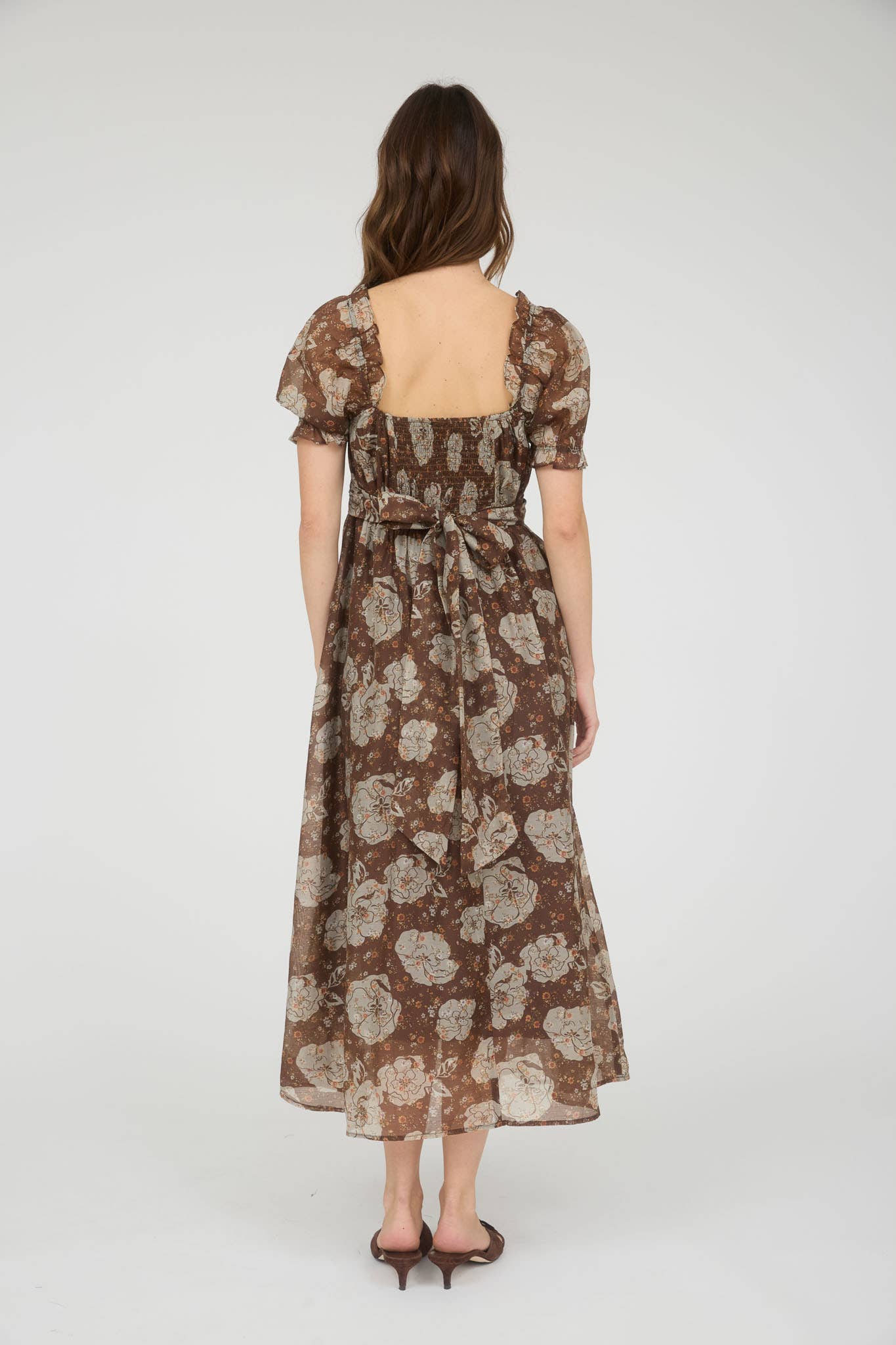 Sissie Back Tie Midi Brown Dress