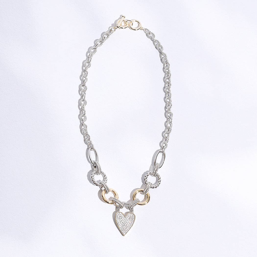 Neds Pave Heart Charm Link Chain Necklace