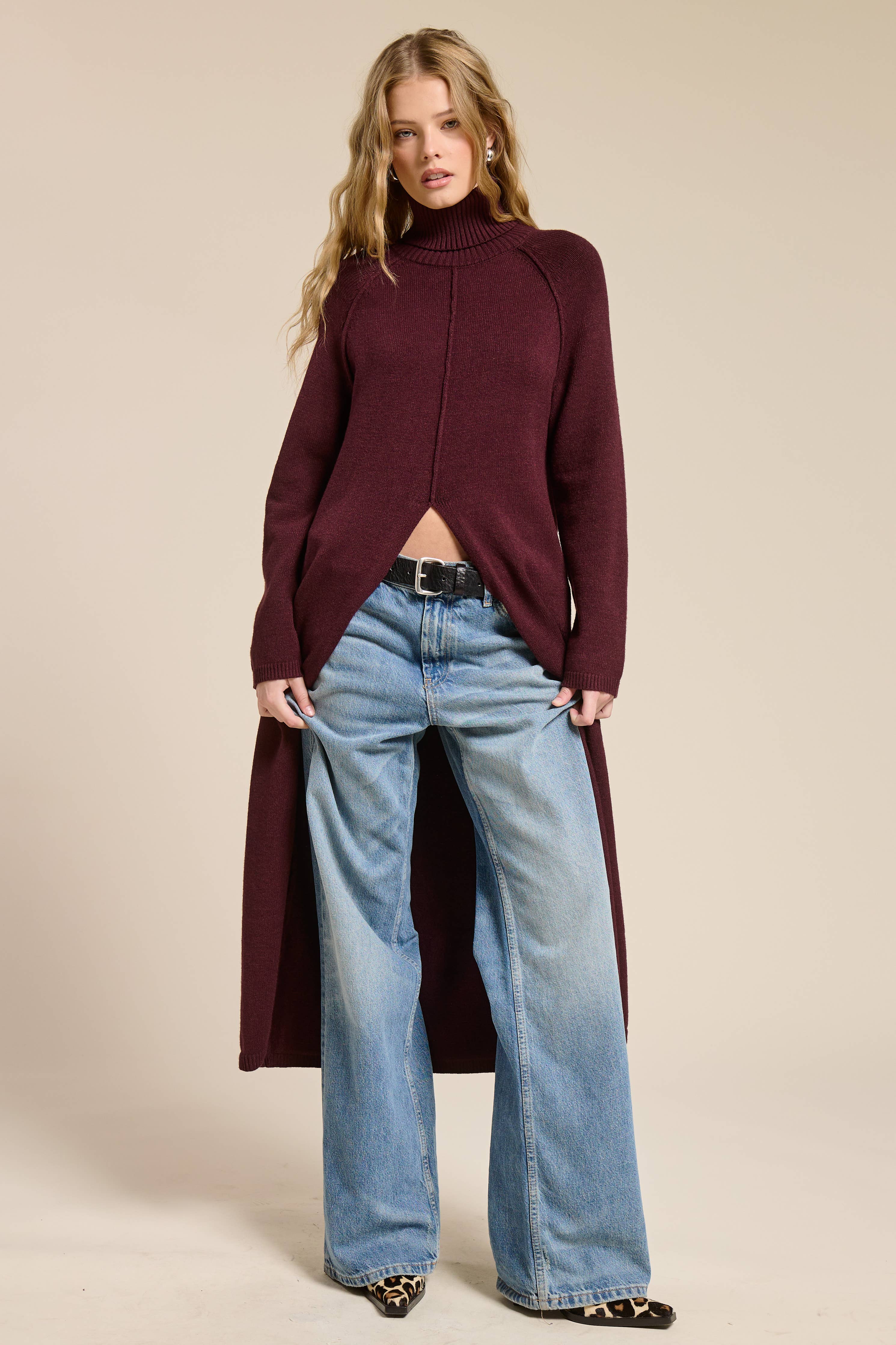 Vale Ribbed Turtleneck Tunic Sweater