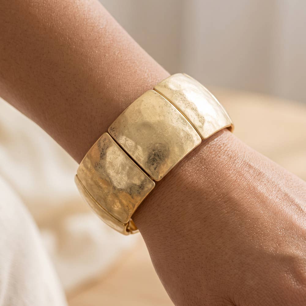 Seaton Hammered Curved Plate Wide Stretch Bracelet