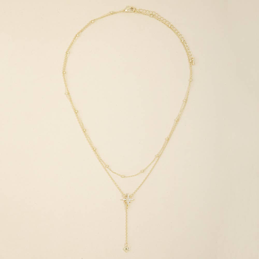Sally Layered Pave Star Station Chain Y Necklace