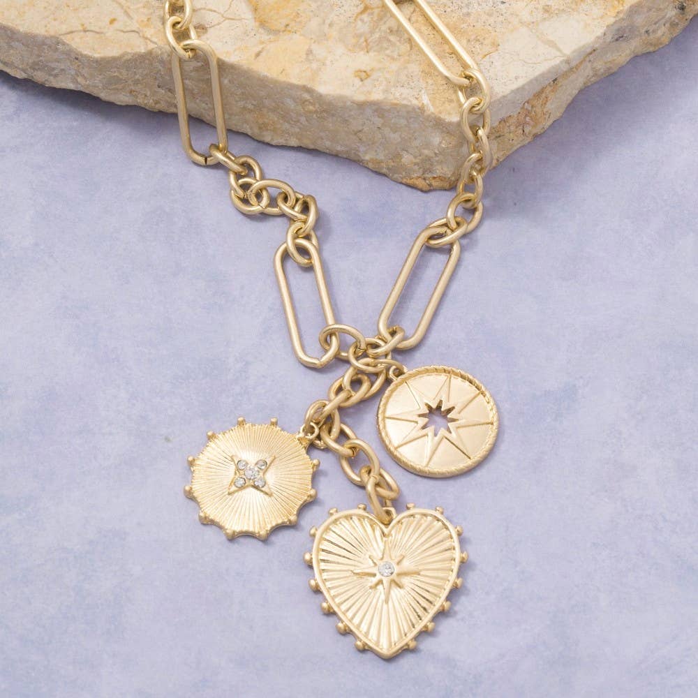 Sonnie Intricate Heart And Coin Pendants Chain Necklace