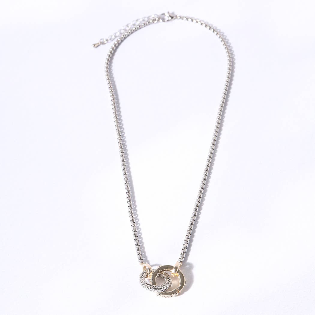 Nessa Two Tone Linked Circle Pendant Necklace
