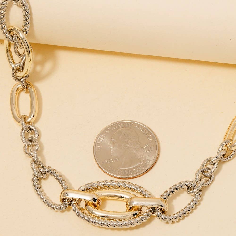 Sandra Gold Dipped Mixed Two Tone Oval Classic Chain Necklace