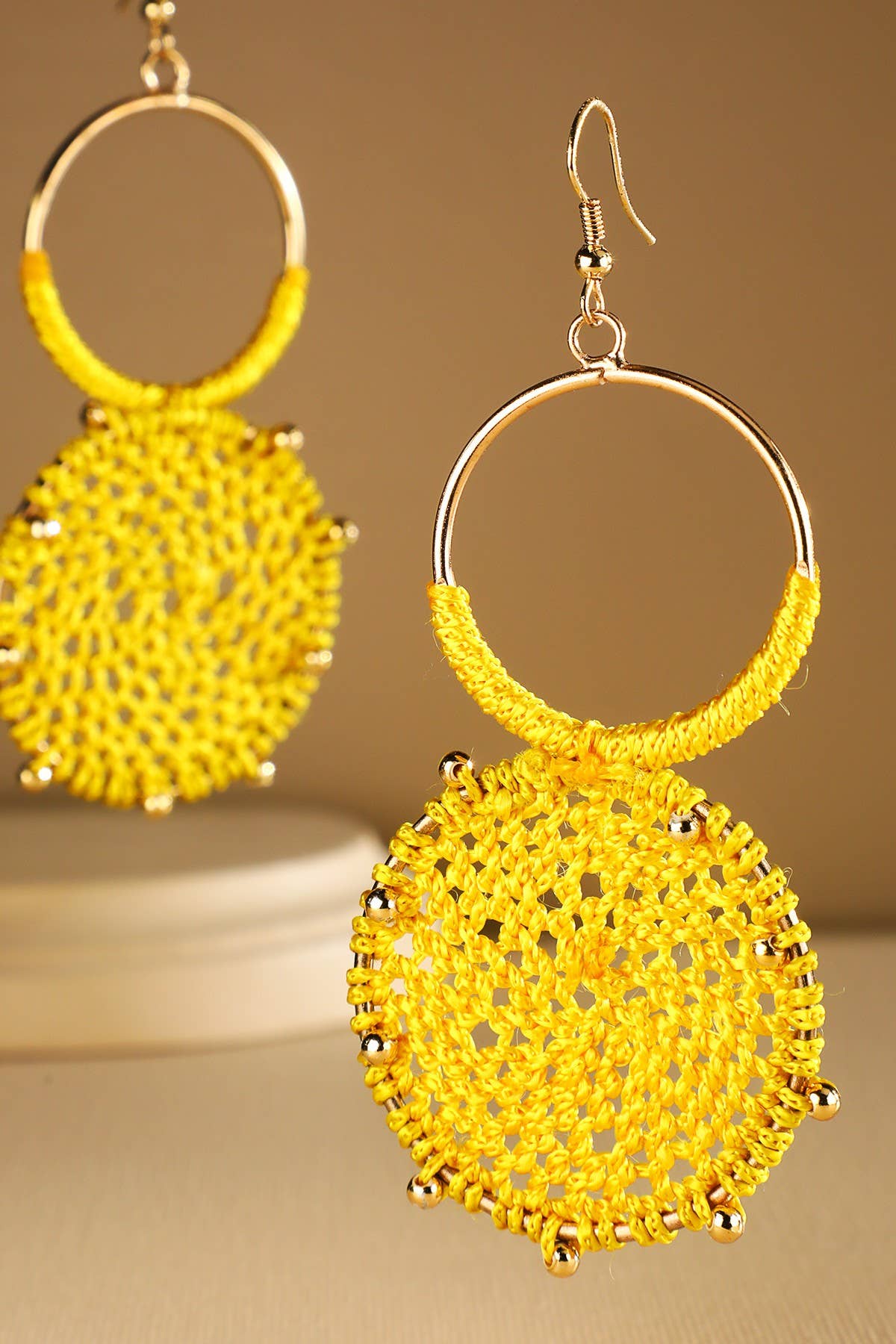 Rattan Knitted Round Tiers  Drop Earring