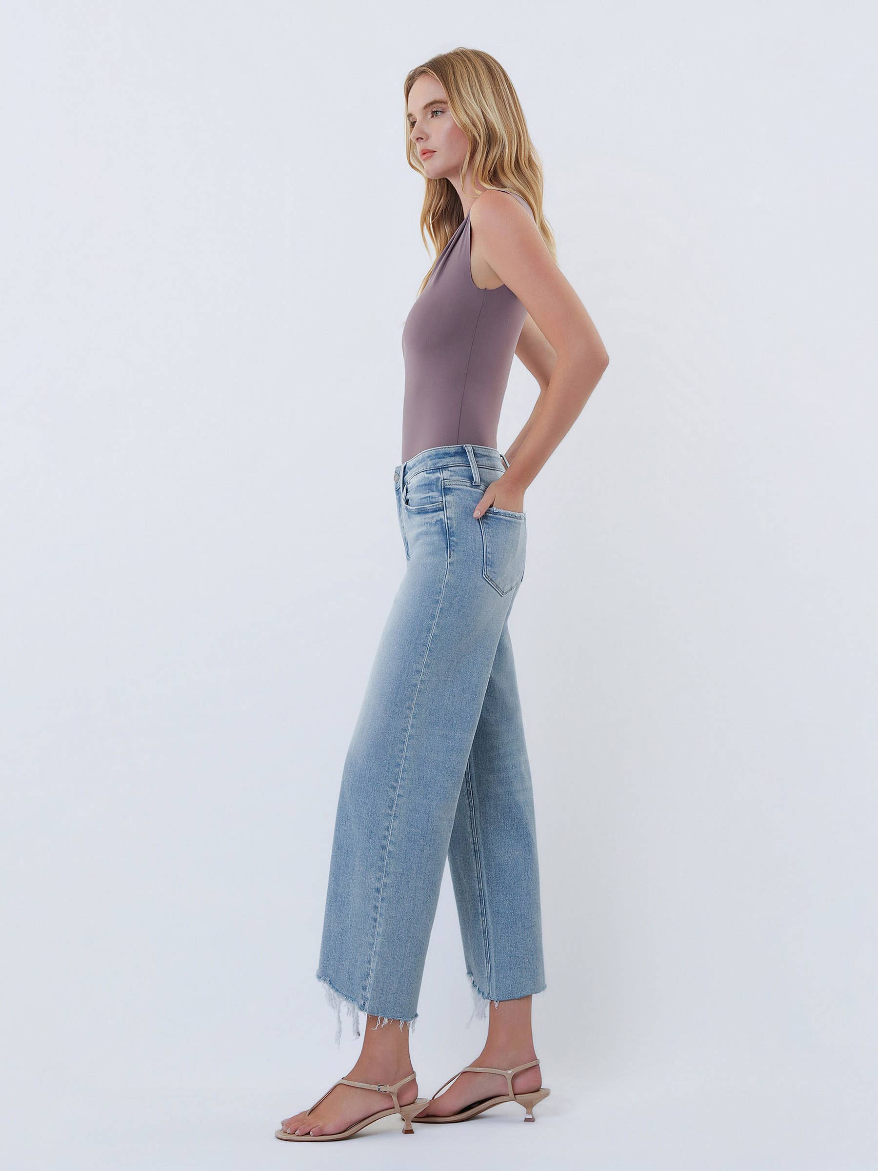 Vervet Ramsey High Rise Distressed Hem Crop Wide Jeans PREORDER