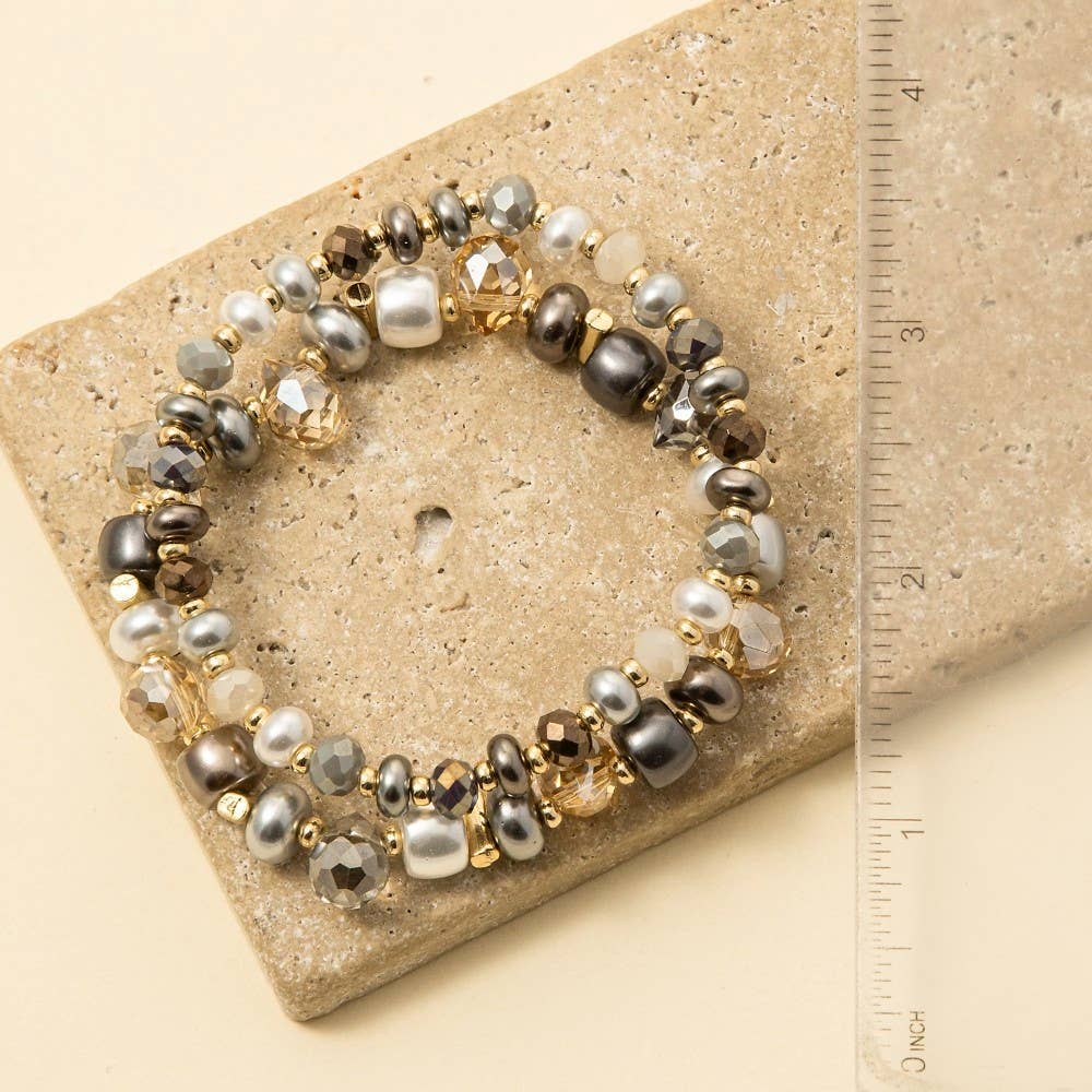 Flay Pearls And Faceted Beads Bracelet Set (2 Colors!)