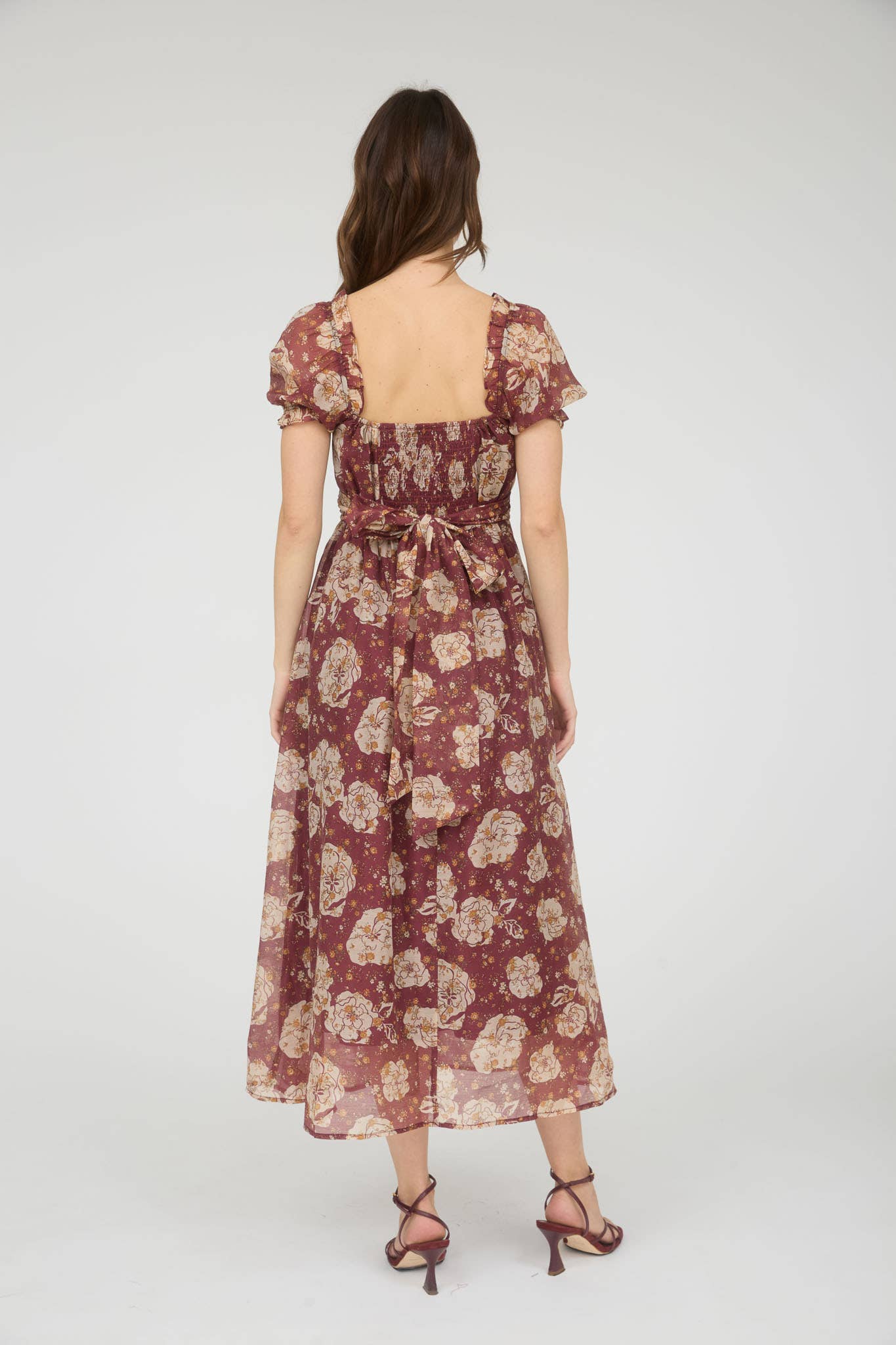 Sissie Back Tie Midi Burgundy Dress