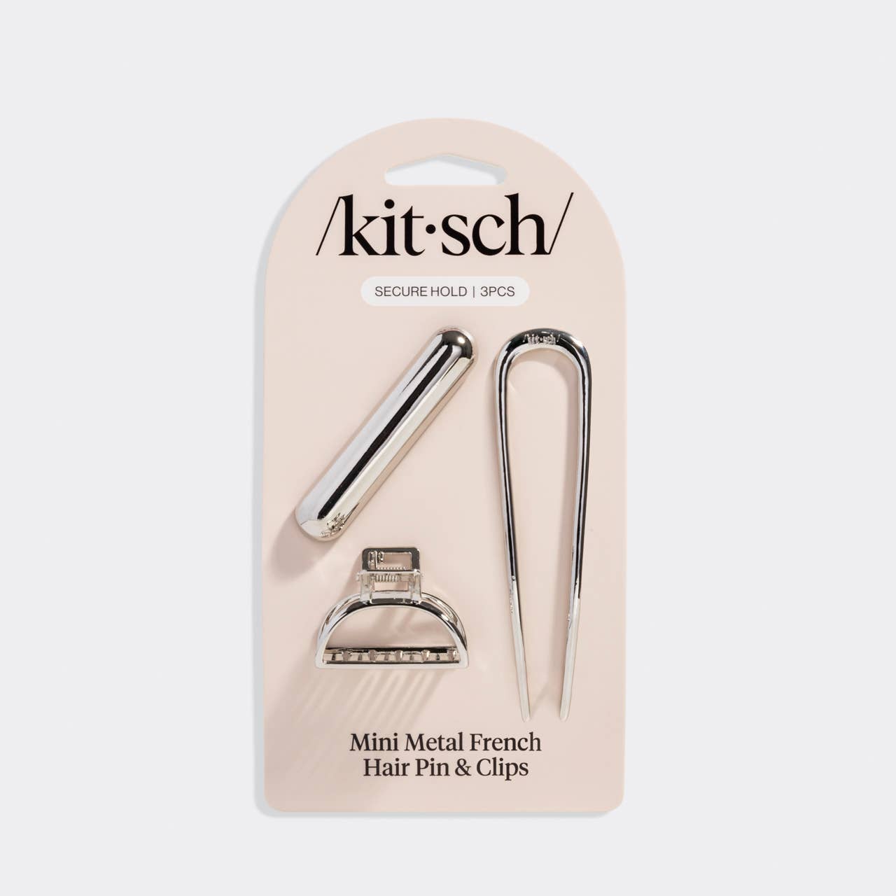 KITSCH Mini Metal French Hair Pin & Clips 3pc Set - Silver