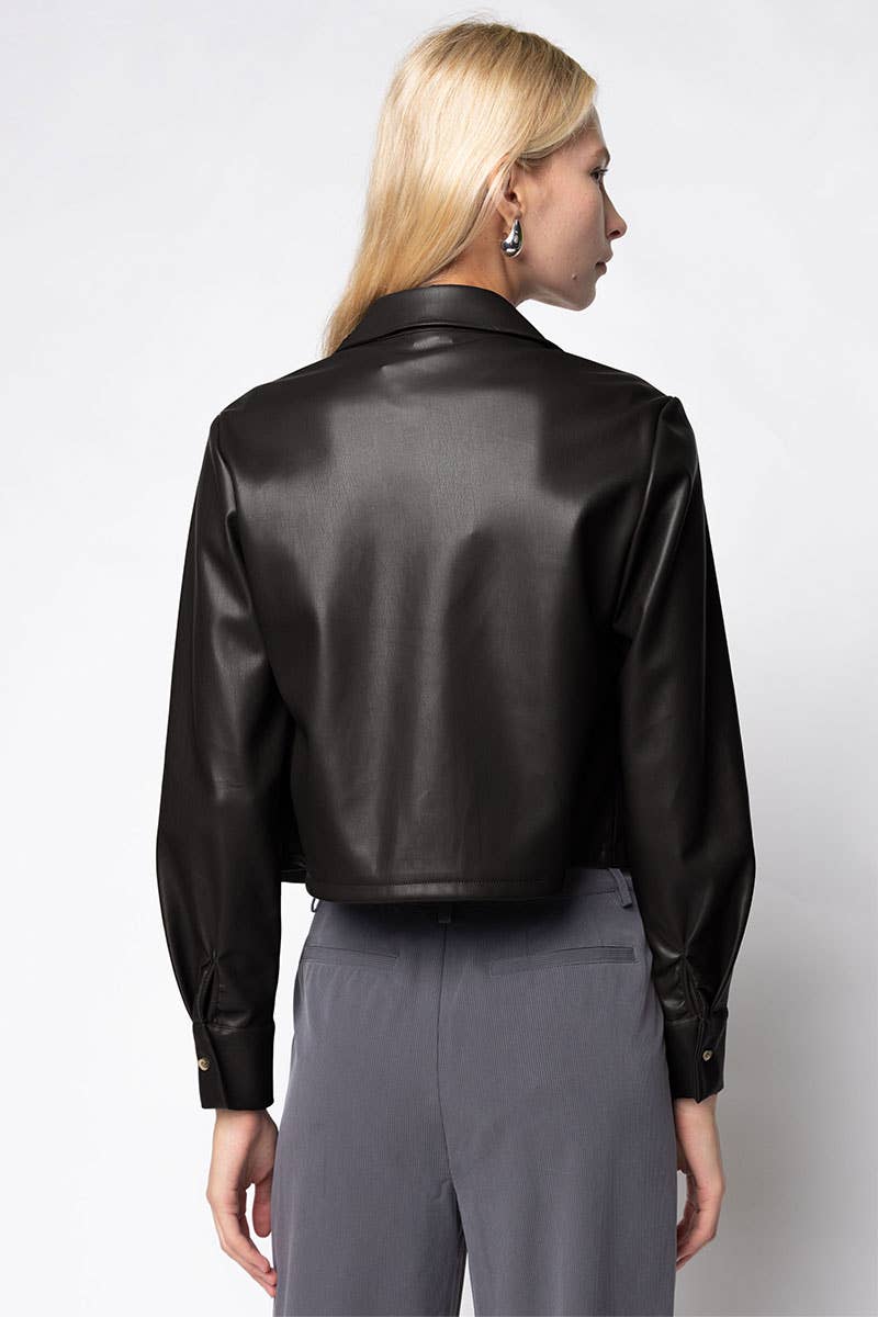 Mia Black Vegan Butter Leather Cropped Jacket