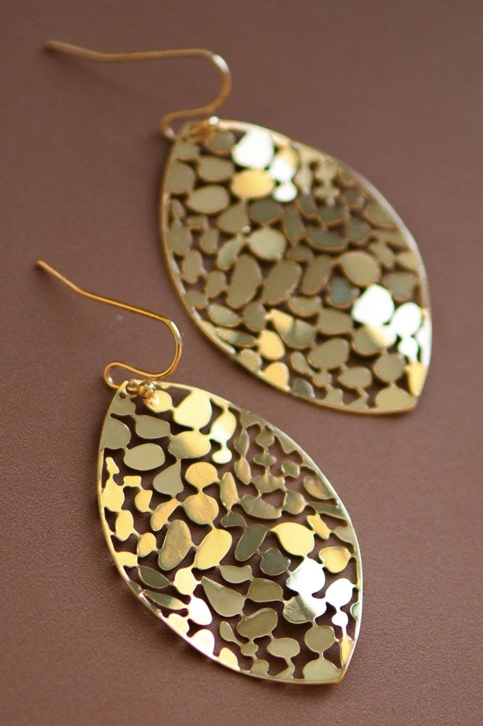 Azzera Gold Plated Metal Leaf Drop Earrings