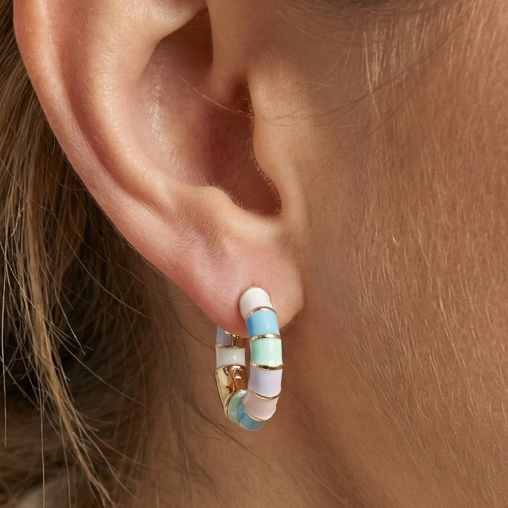 Alington Multicolor Pastel Enamel Striped Huggie Hoop Earrings