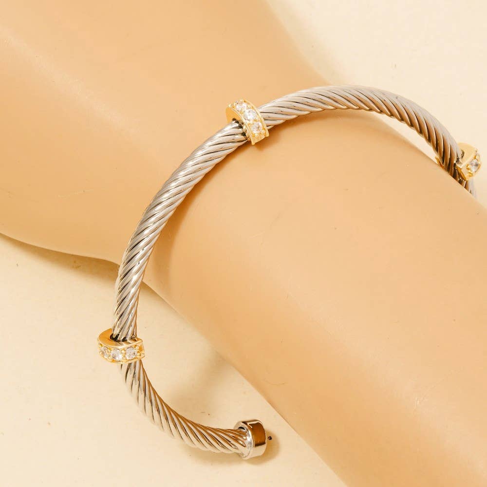 Vierna Two Tone Cz Station Rope Cuff Bracelet