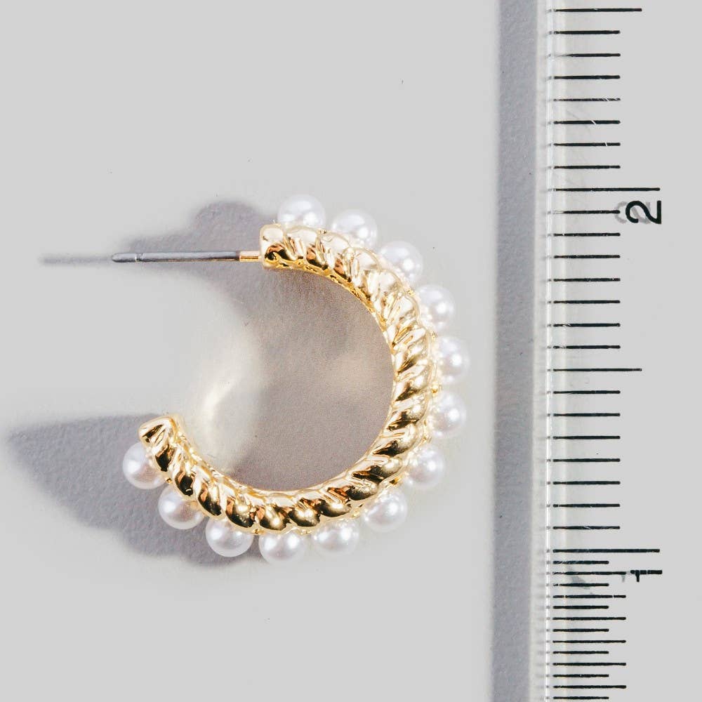 Pearl Fringe Twisted Gold Hoop Earrings