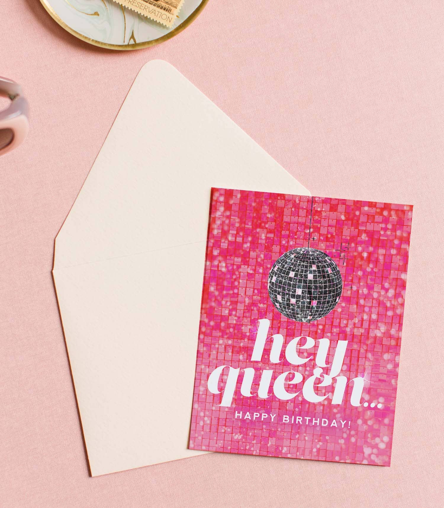 Happy Birthday Queen - Pink Disco Ball Birthday Greeting Car: A2 4.25"x5.25" Folded Card with Envelope / Sweet Greeting Card