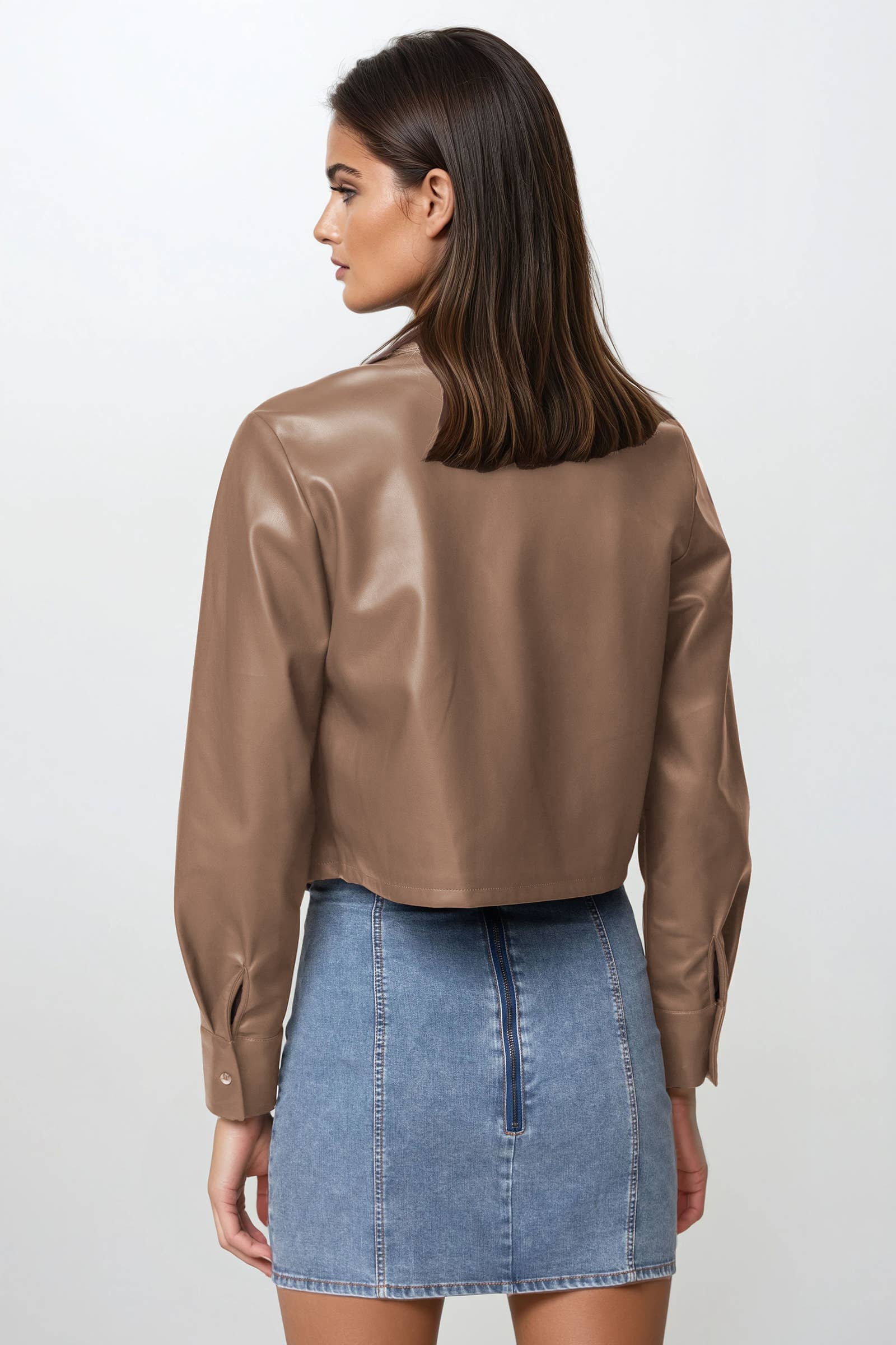 Mia Taupe Vegan Butter Leather Cropped Jacket