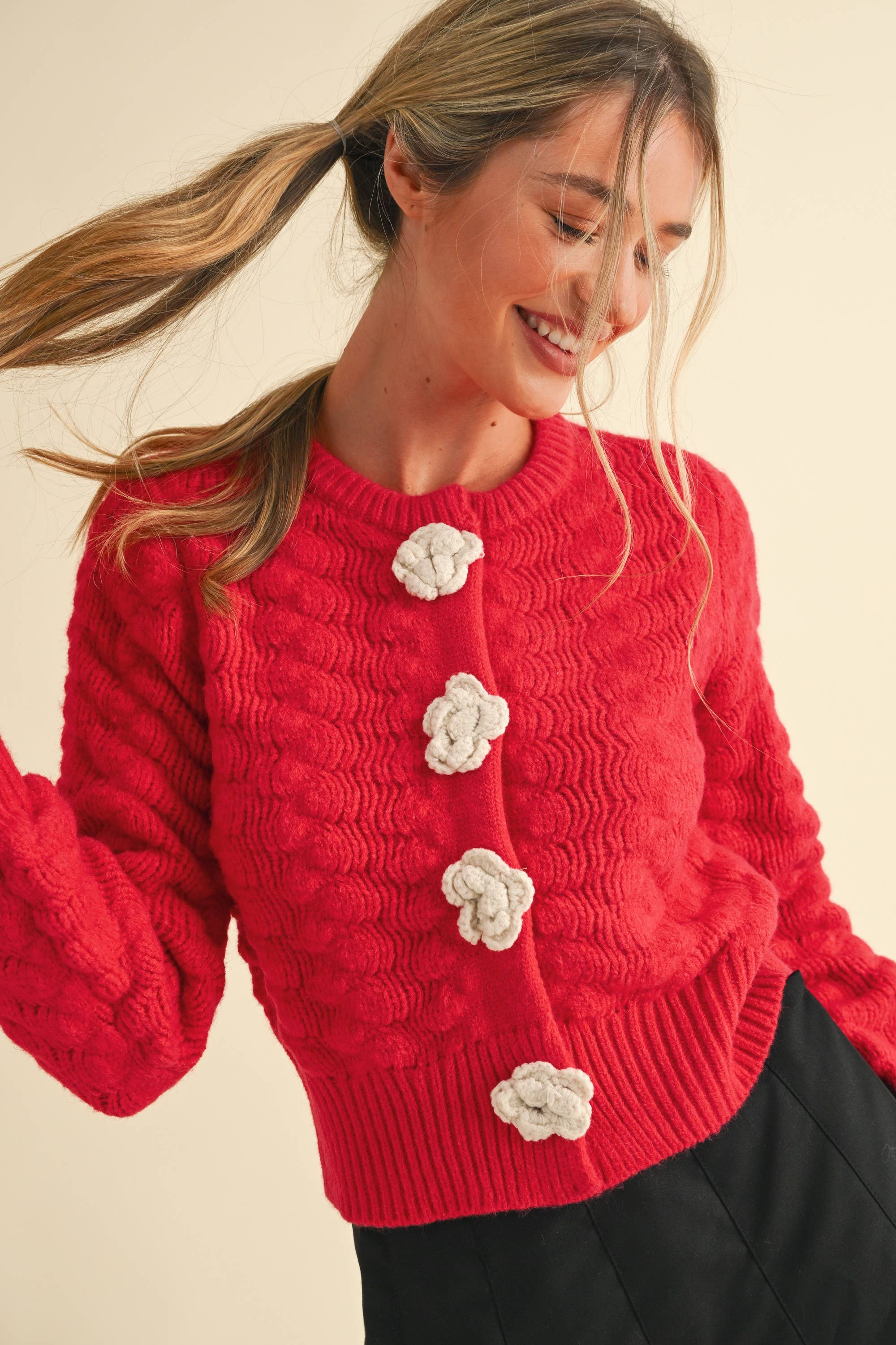 Winnie Texture Rose Cardigan