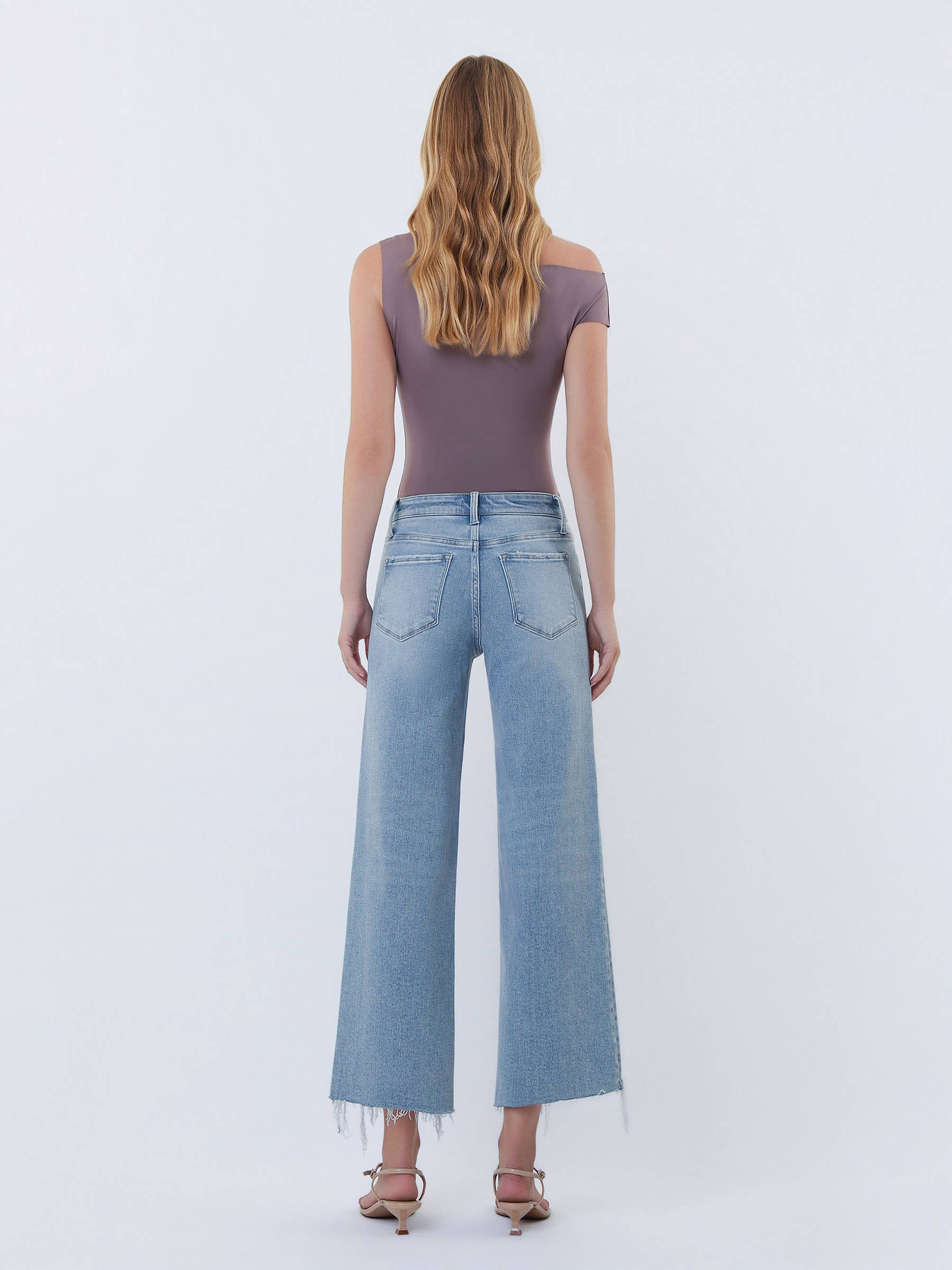 Vervet Ramsey High Rise Distressed Hem Crop Wide Jeans PREORDER