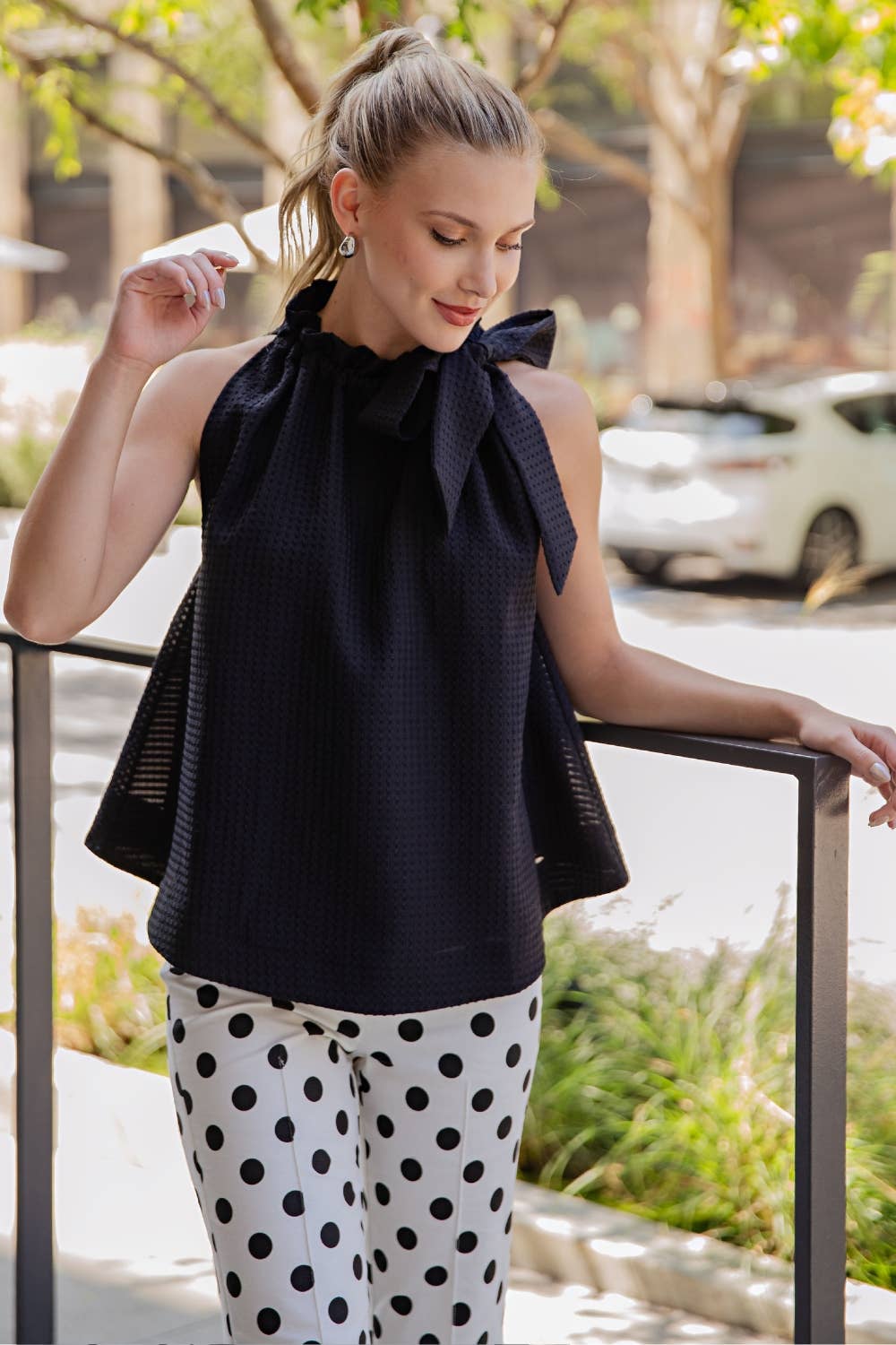 Mel Ruffle Neck Tie Sleeveless Top