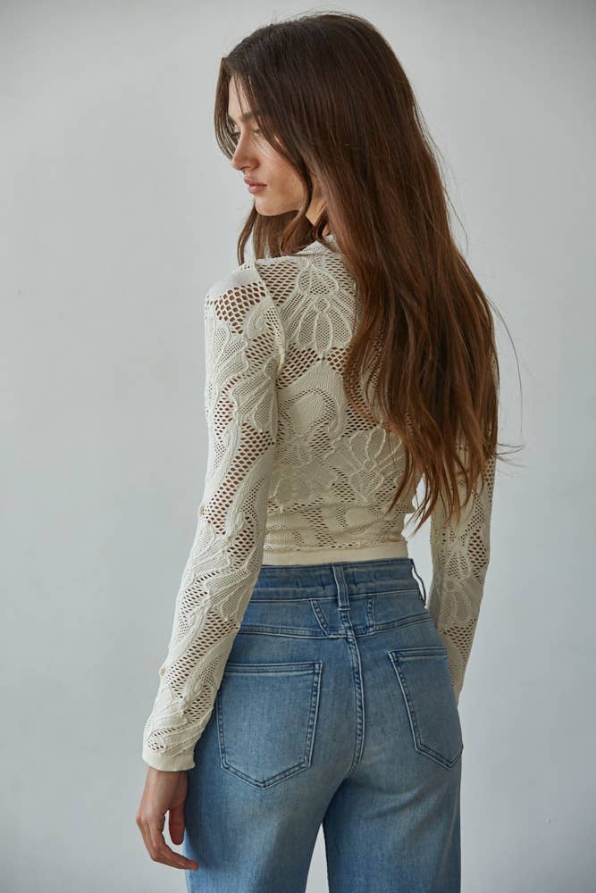 Leda Knit Seamless Jacquard Mock Neck Long Sleeve Top