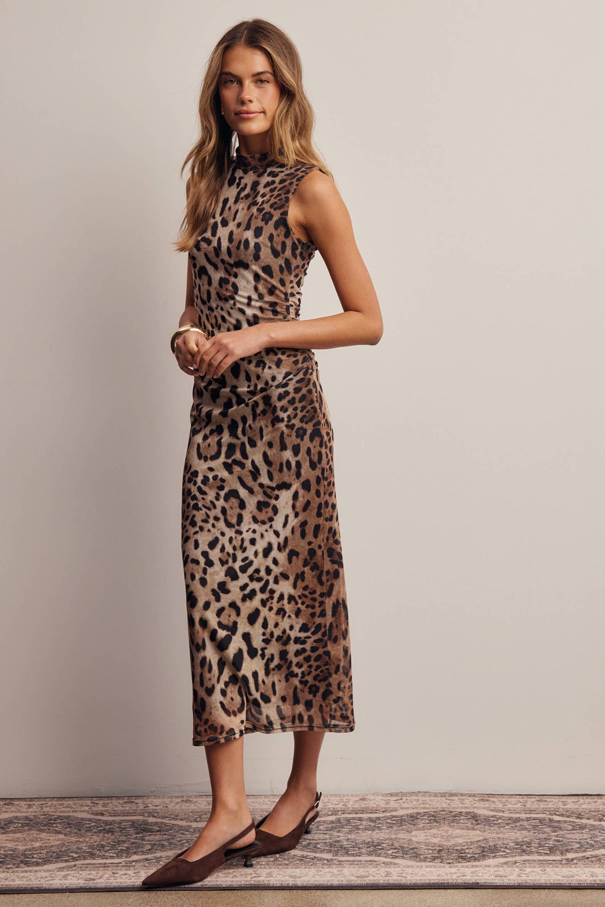 Toots Leopard Print Power Mesh Midi Dress