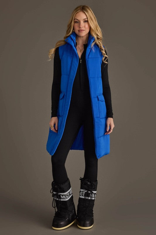 Vikki Royal Blue Puffer Long Vest PREORDER