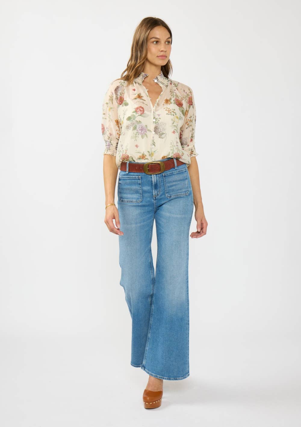 Farly Puff Sleeve Smocked Neck Button Down Top PREORDER
