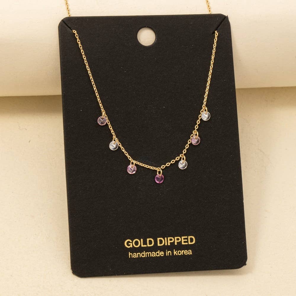 Anly Gold Dipped Chain Cz Drop Station Necklace