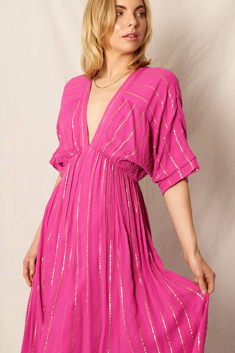 Deidre Pink Striped Sequin Midi Dress