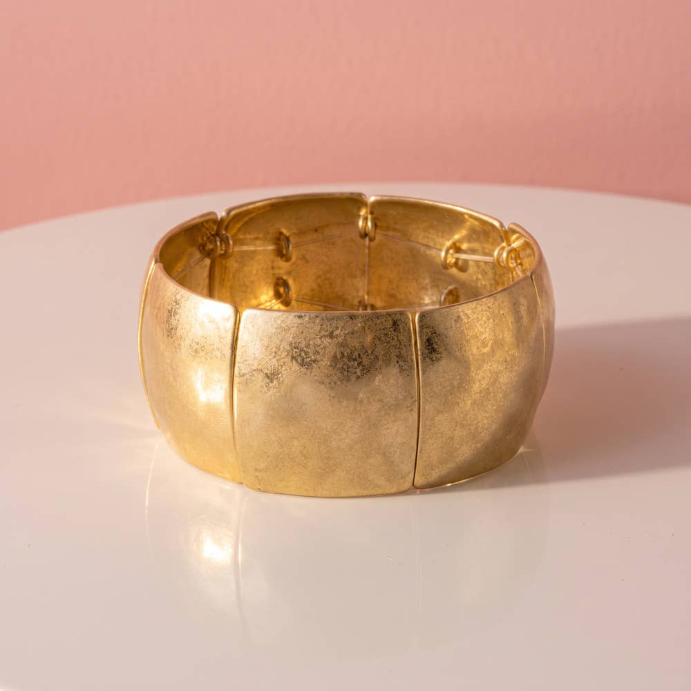 Seaton Hammered Curved Plate Wide Stretch Bracelet