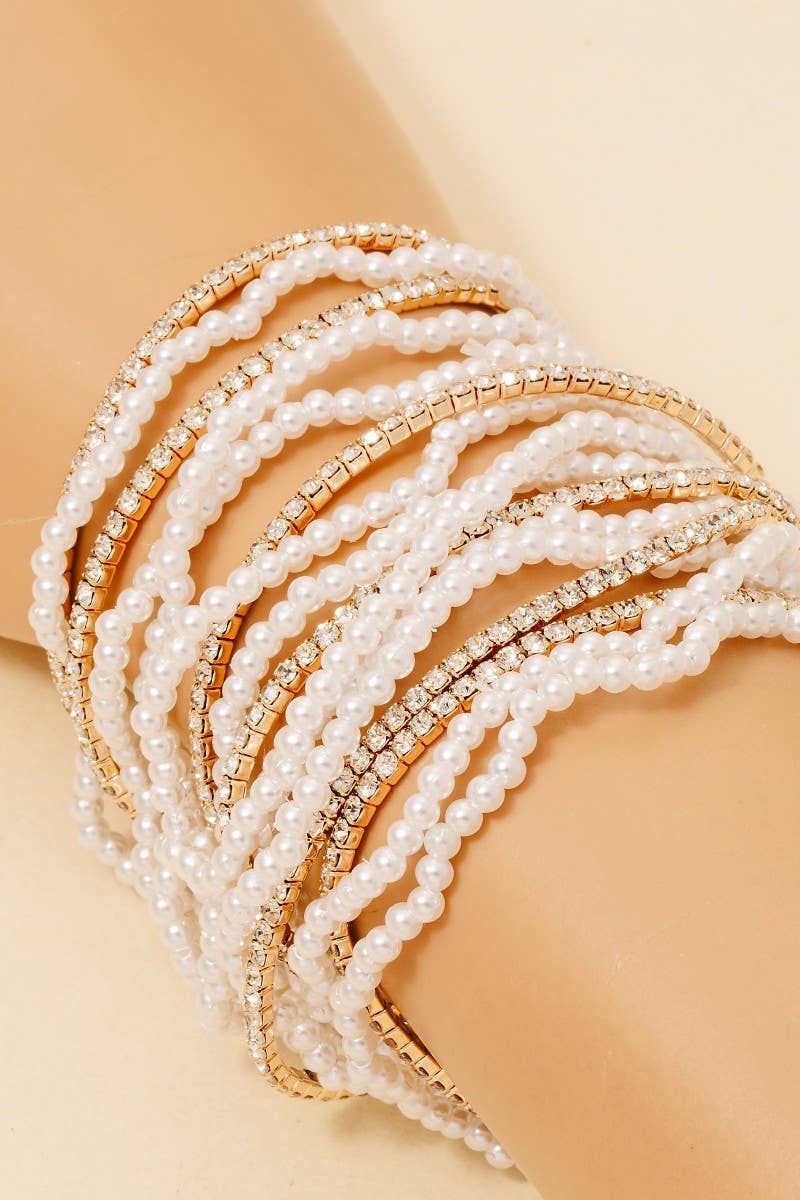 Biv Rhinestone And Pearl Beaded Bracelet Set