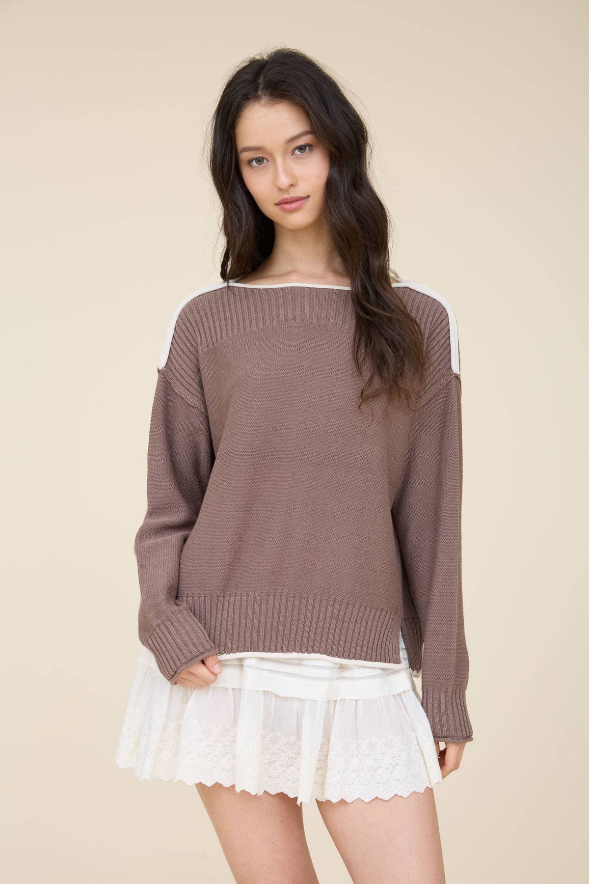 Ramone Contrast Boat Neck Sweater PREORDER