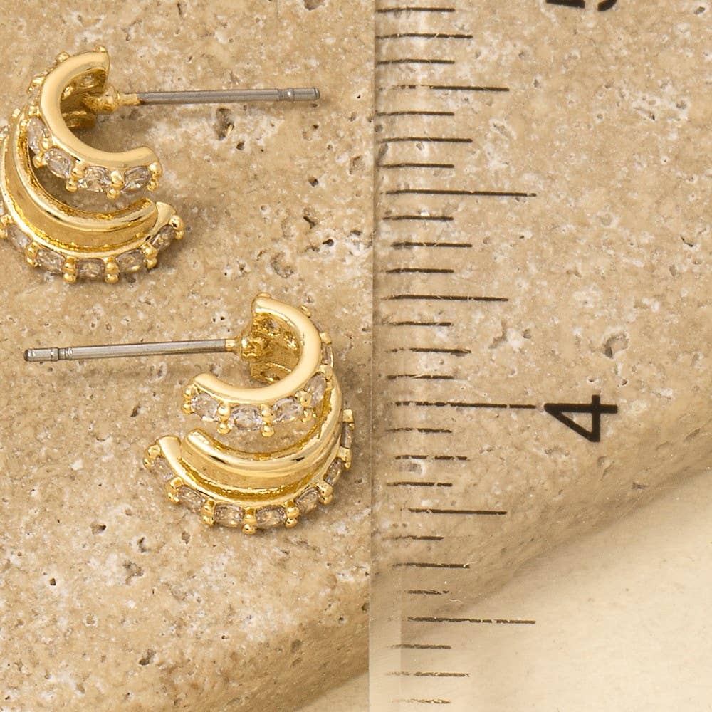 Vett Gold Dipped Cz Pave Wide Layered Hoop Earrings