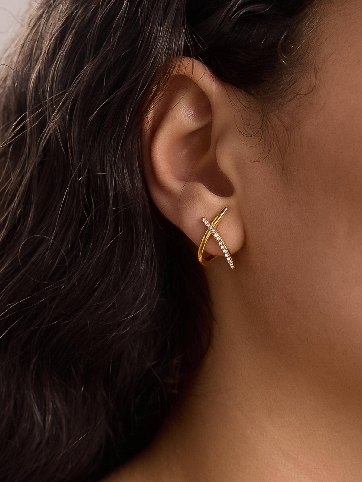 Flânerie by MAIQ Echo 18K Gold Non-Tarnish CZ Crossover Earrings