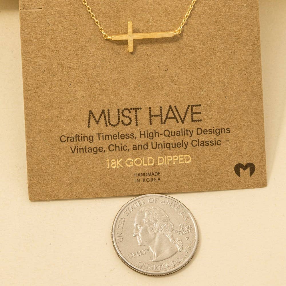 Sofia Gold Dipped Side Cross Pendant Necklace