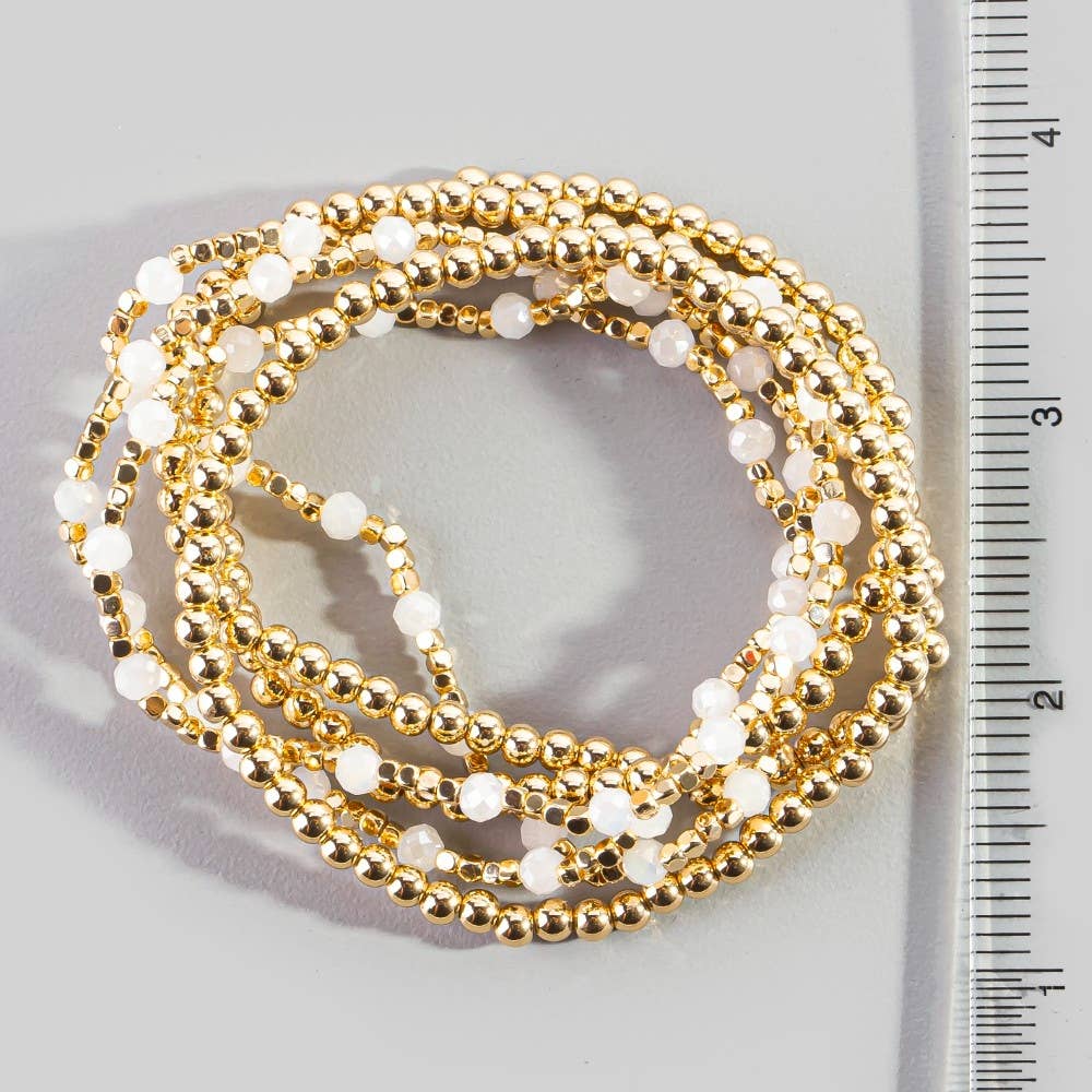 Royna Metallic And Faceted Beaded Elastic Bracelet Set