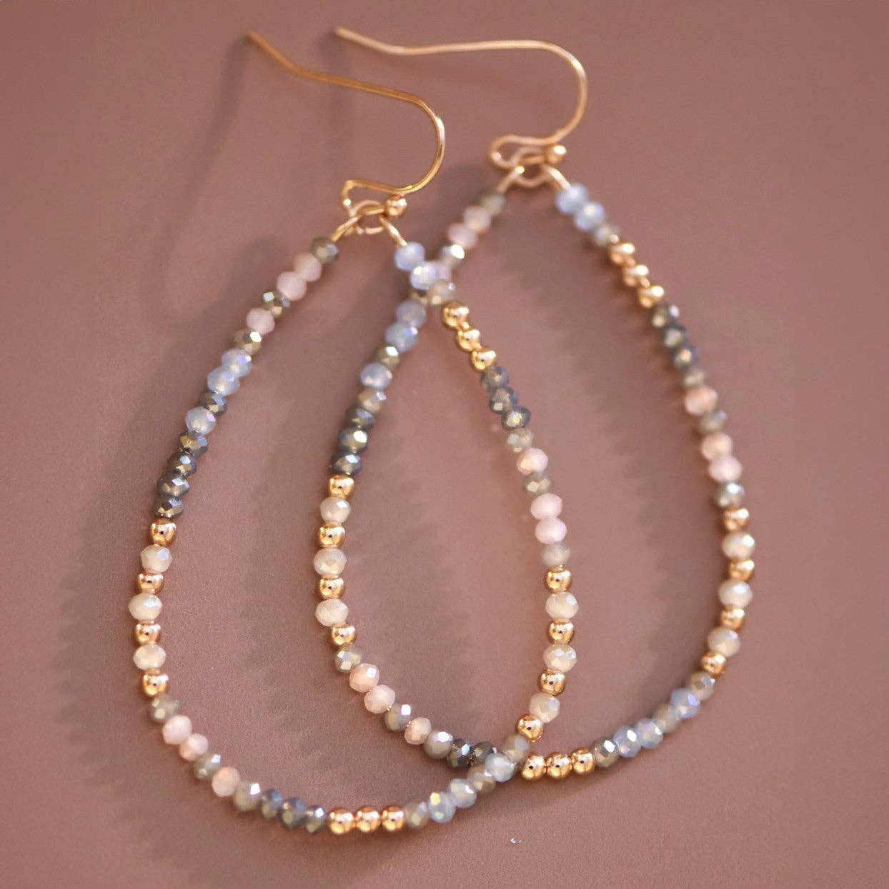 Aikin Teardrop Wire Beaded Glass Crystal Earrings