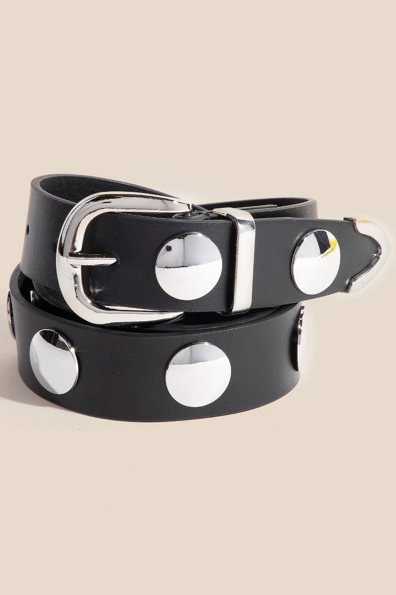 Vomm Metallic Disc Studded Vegan Leather Belt (2 Colors!)