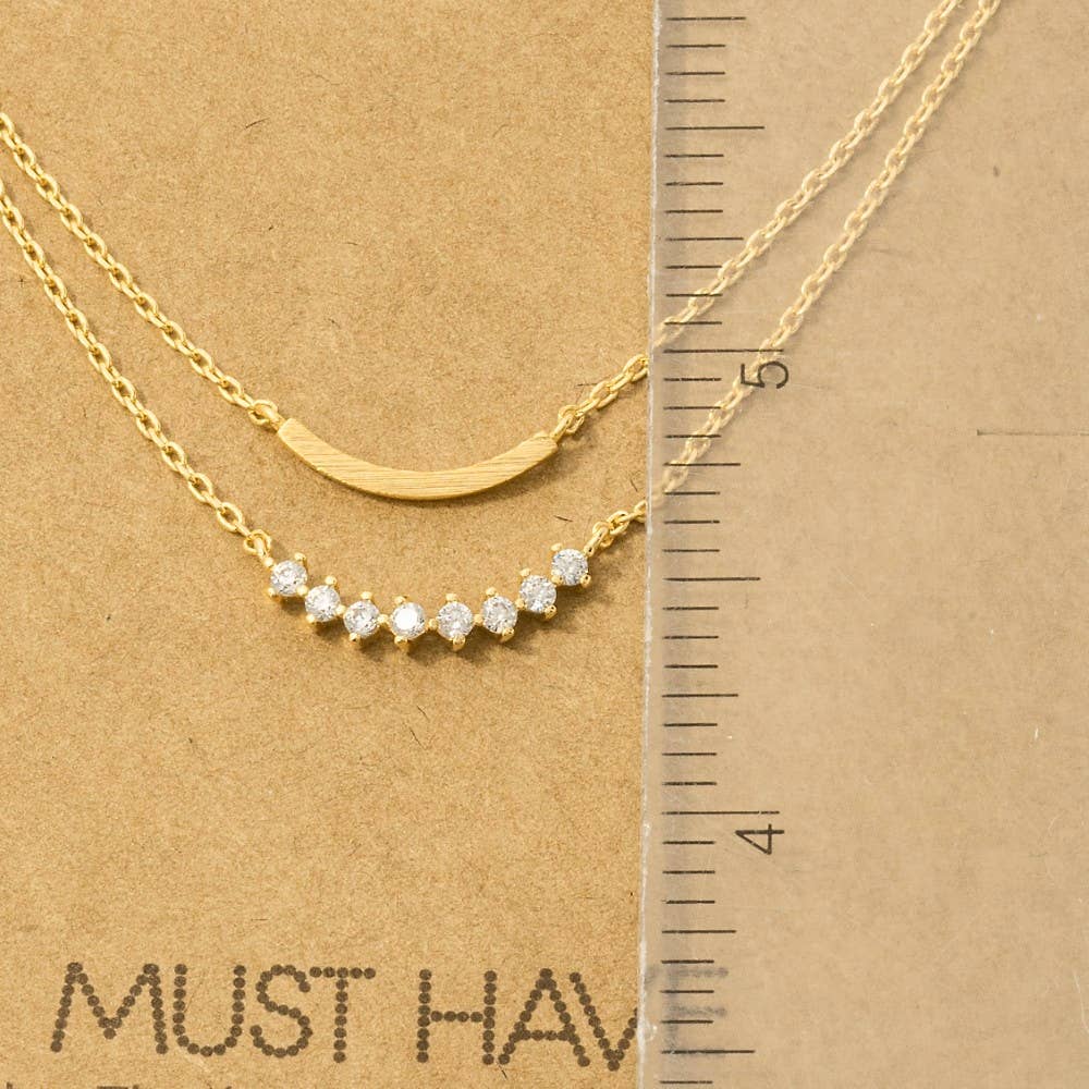 Angeka Layered Rhinestone Curved Bar Necklace