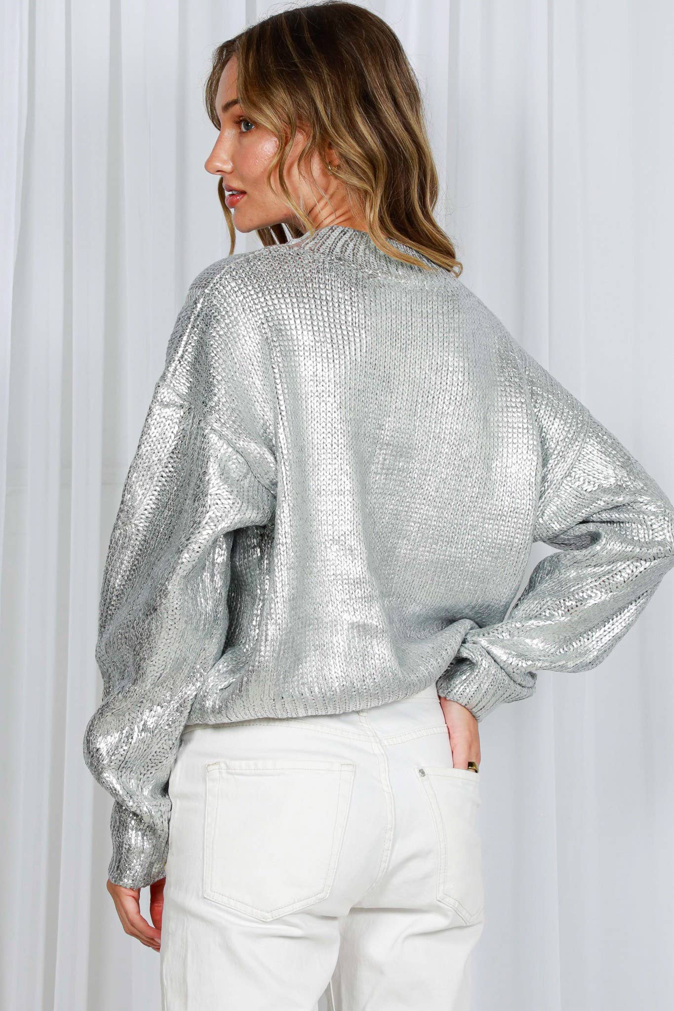 Elaina Metallic Silver Sweater FINAL SALE