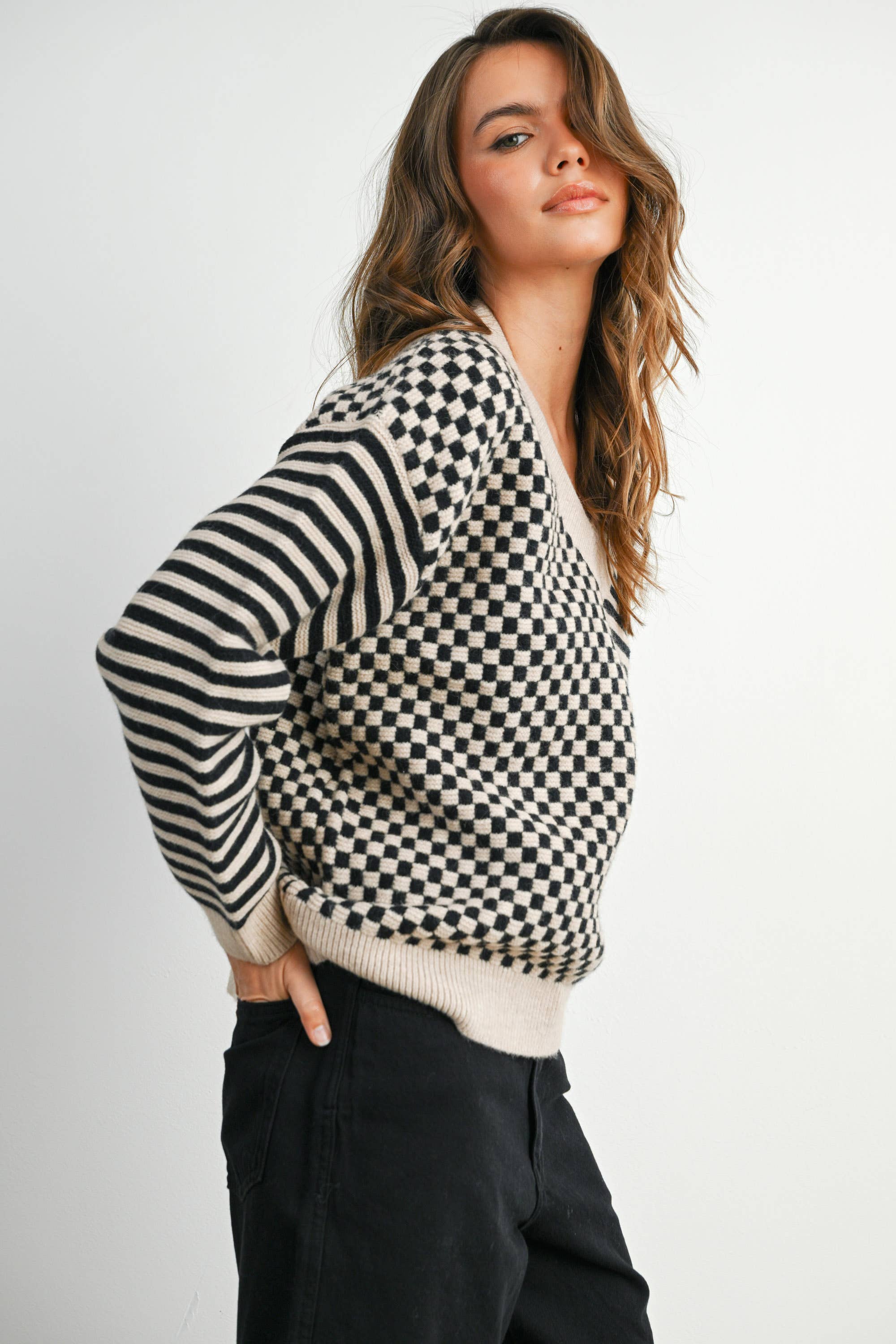 Frenchy Checker Pattern Sweater