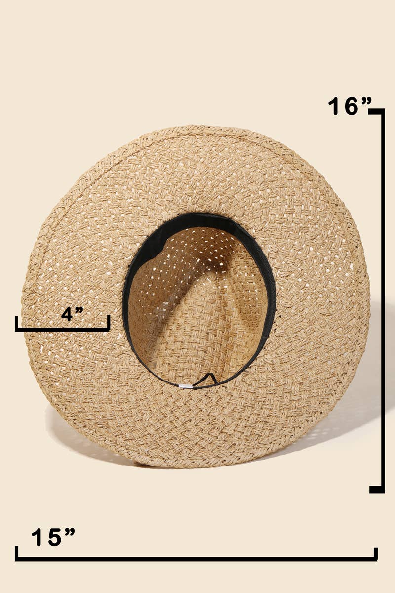 Brendah Straw Braided Black Ribbon Bow Strap Sun Hat