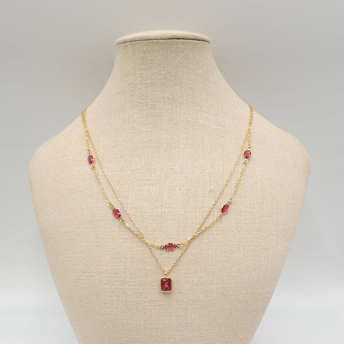 Daphne Layered Pink Bezel Pendant Necklace
