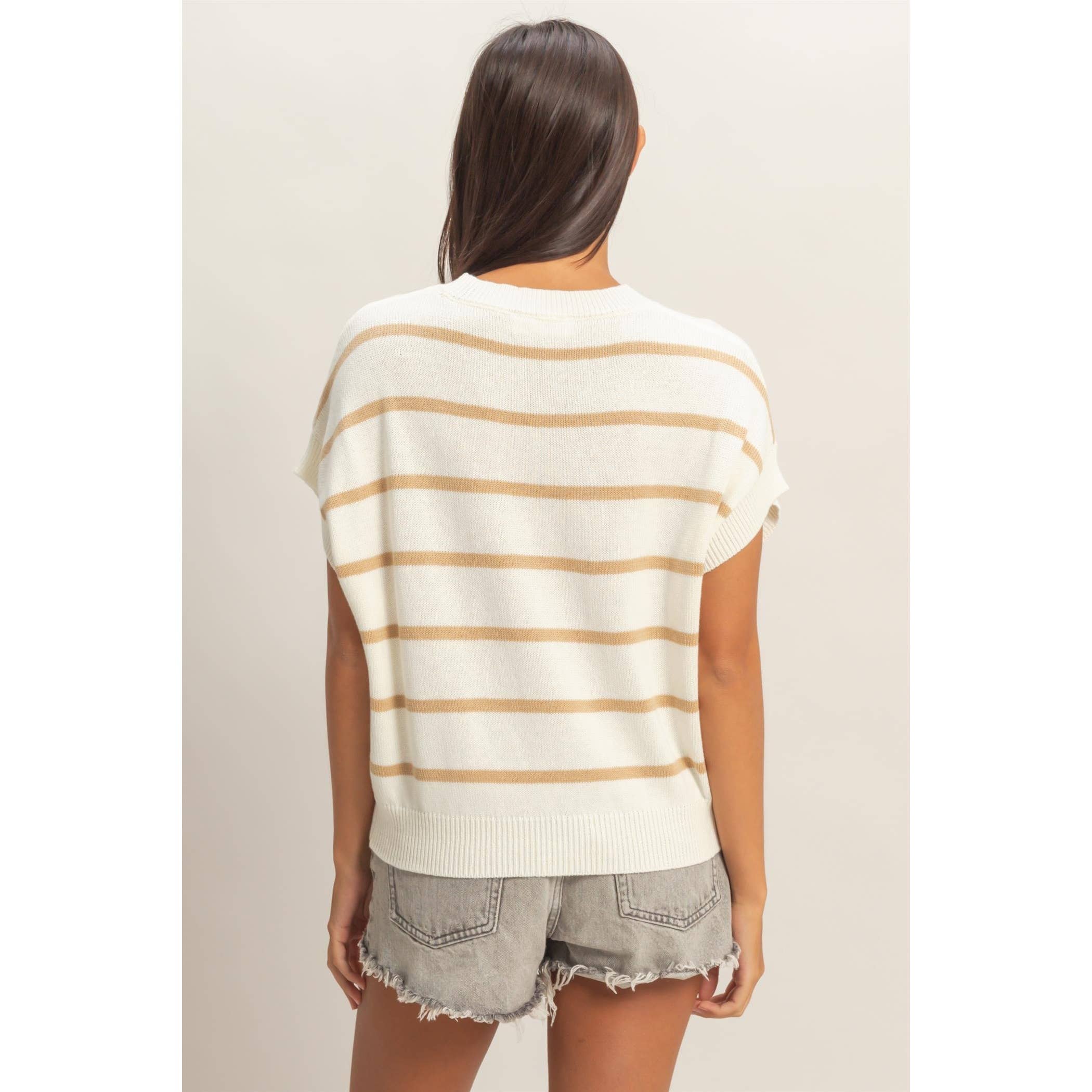Cici Striped Crew Neck Knit Top