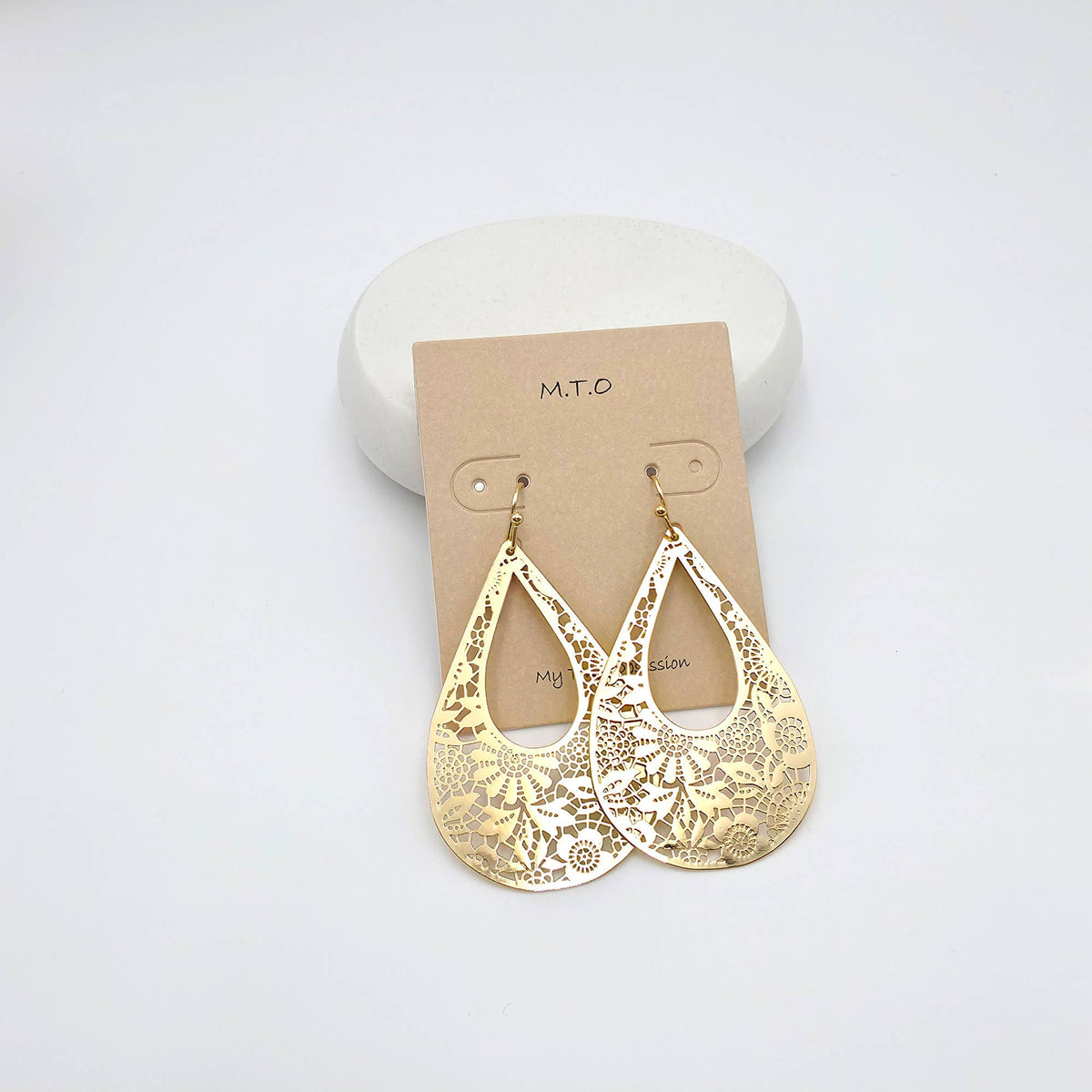 Danya Gold Filigree Teardrop Statement Earrings